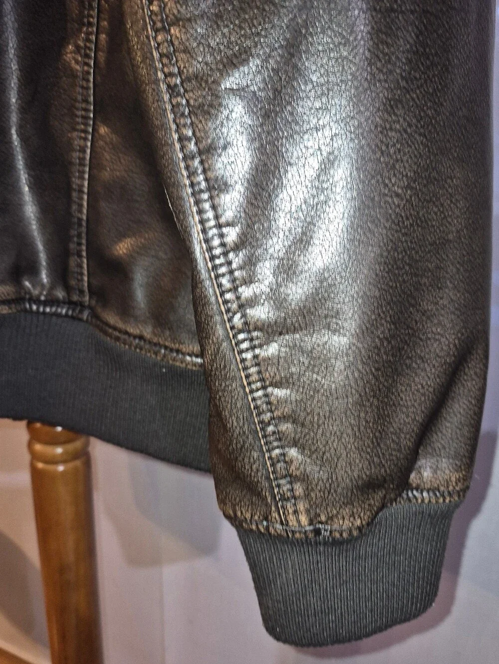 Levi Strauss Mens Brown Faux Leather Sherpa Lined Aviator Bomber Jacket Sz Large